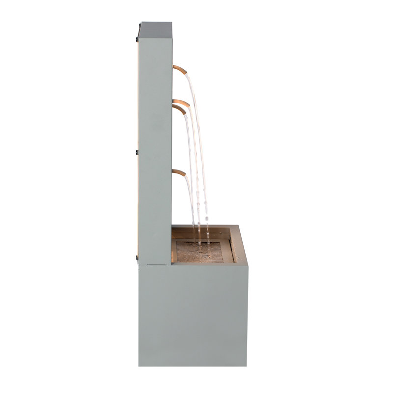 30.71"H Light Grey Metal Leaf Cutout Outdoor Water Wall Fountain with LED Lights