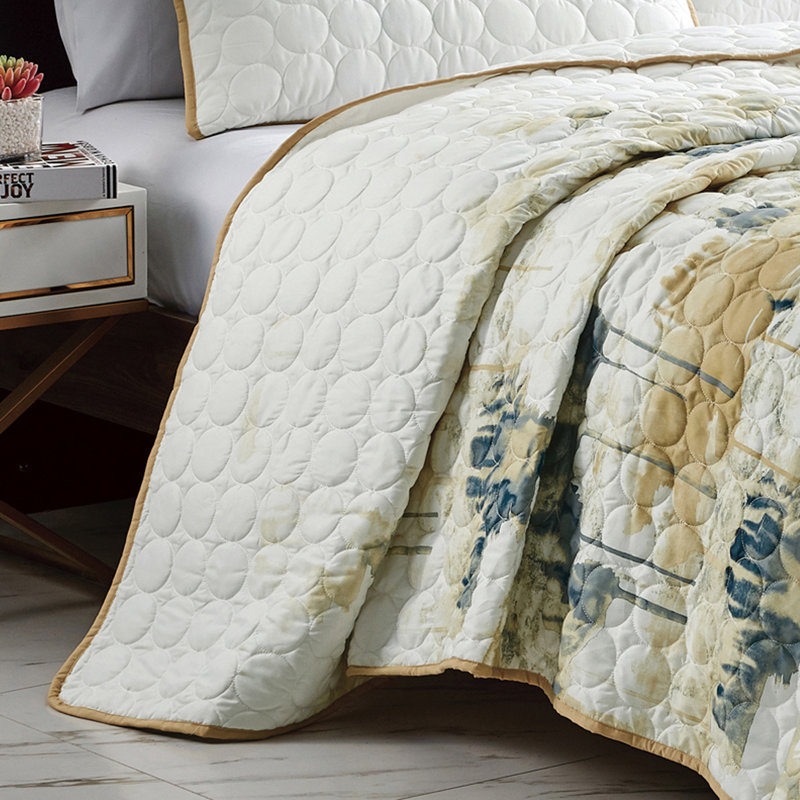 Ensemble de couvre-lit en microfibre doré / beige 3 pièces, Grand
