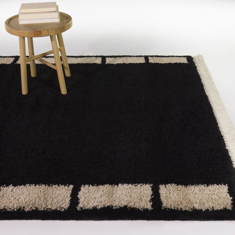 Tapis à bordure géométrique noir / beige Rosado, Rectangle 7 pi 10 po x 10 pi