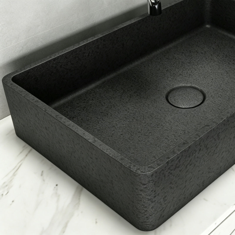 Lavabo de salle de bain rectangulaire en béton 19,68 "gris foncé moderne avec motifs, Gris foncé
