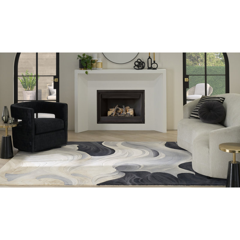 Prismatic 8'6" x 11'6" Ivory Black Modern Indoor Rug, Rectangle 8'6' x 11'6"