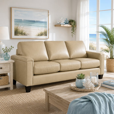 Deboer 89" Genuine Leather Square Arm Sofa