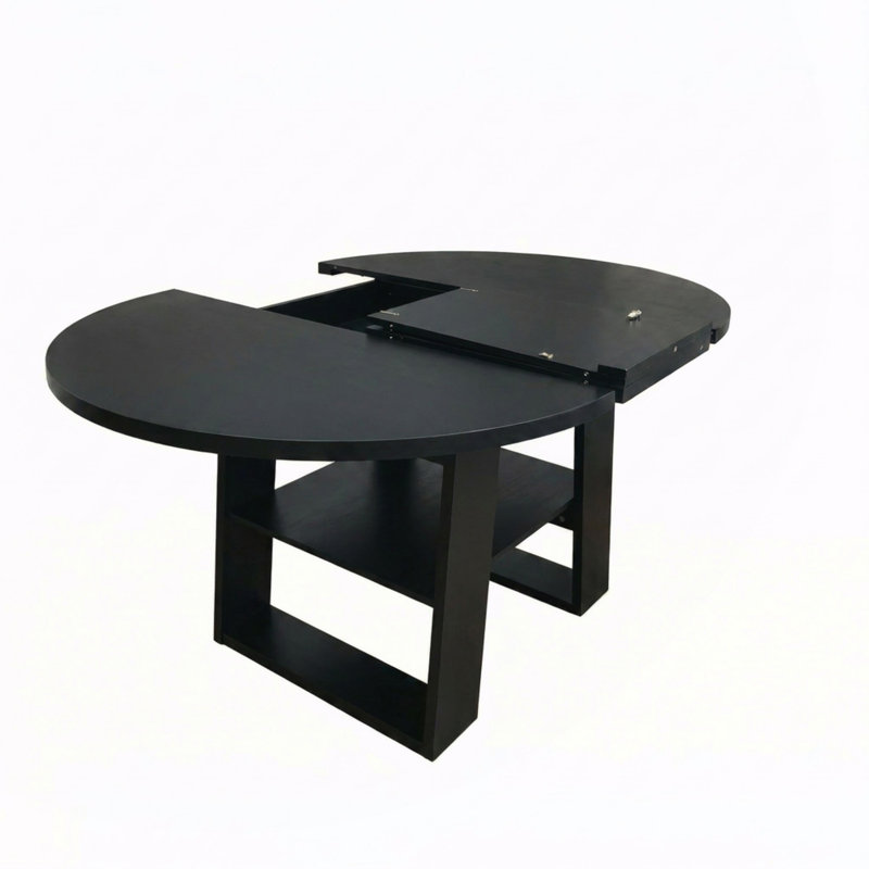 Table de salle à manger ronde extensible de 43,3" à 59" pour 4 à 6 personnes, Noir
