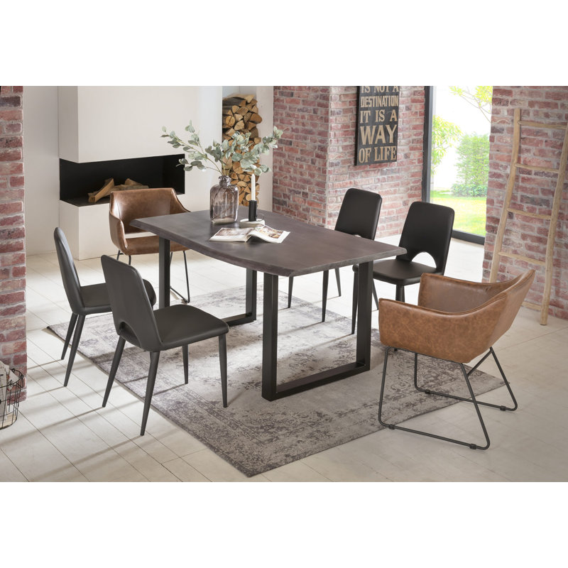 Brigham Acacia Solid Wood Dining Table, Antique grey, Black, 78cm H x 140cm L x 80cm W