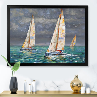 Regatta voiliers arrivant à la finition I - impression sur toile nautique et côtière