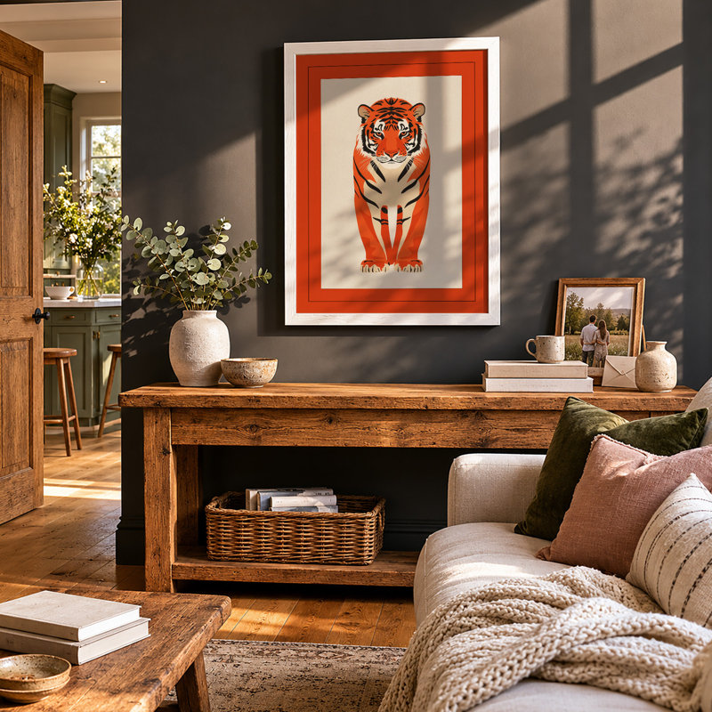 Geometric Tiger Art Deco - Framed Print, A4 - 29.7 x 21.0 cm, White