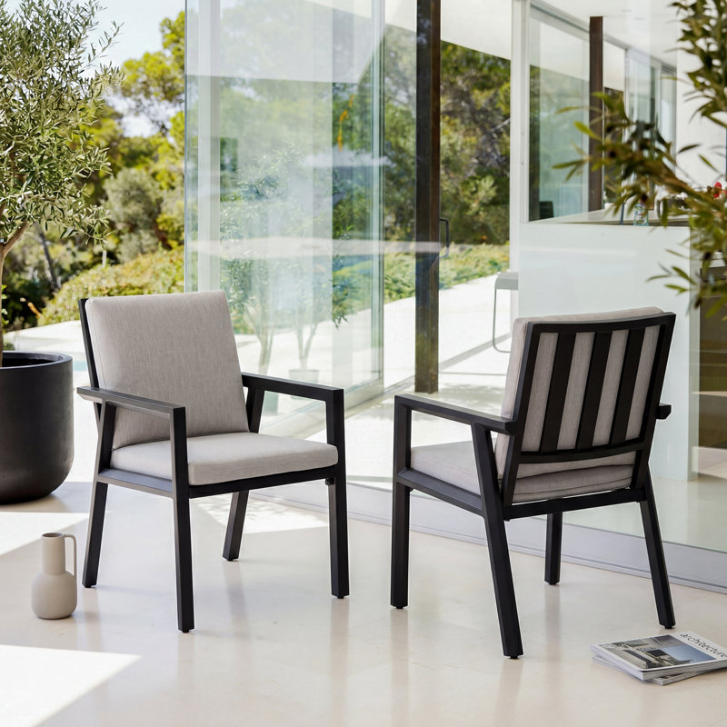 Chaises de salle à manger d'extérieur en aluminium 2 pièces avec coussins gris