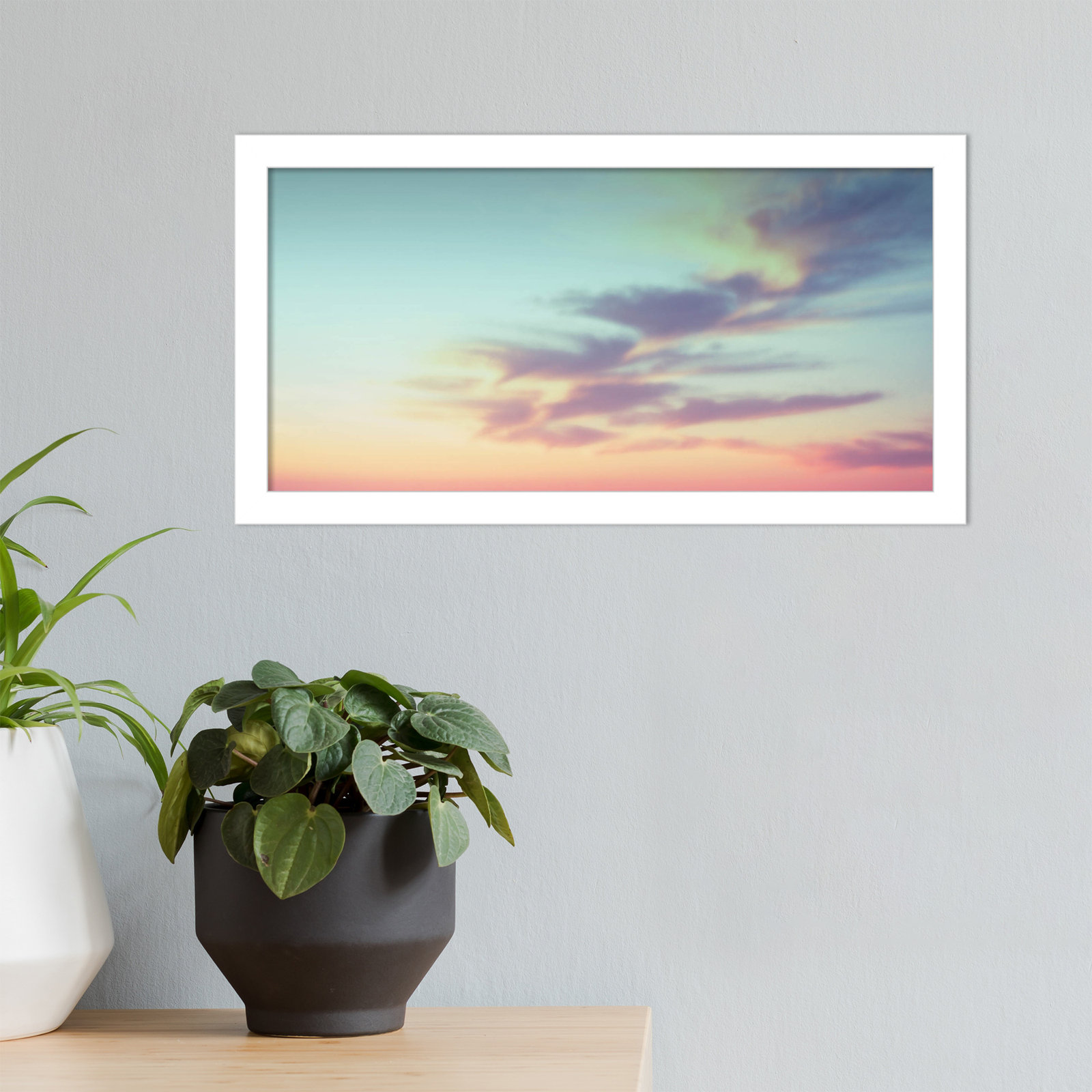 Ethereal Sunset on the Beach Print, White Framed, 17" W x 9" H x 1" D