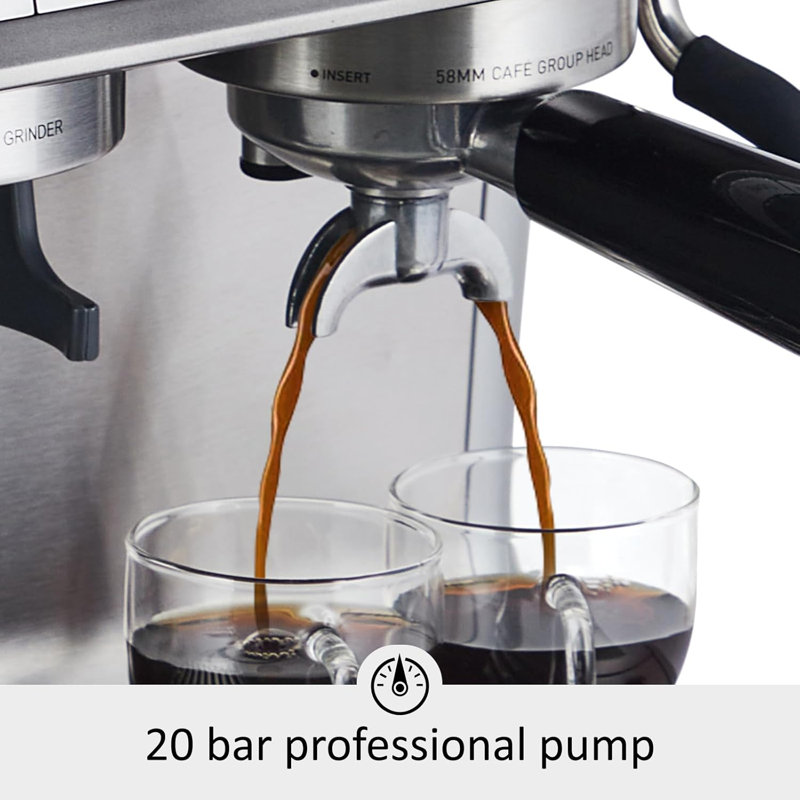 Espresso Machine With Grinder, 20 Bar Semi-Automatic Espresso Coffee Maker, 95-Ounce Water Tank