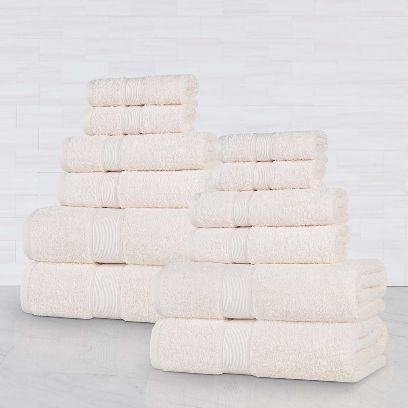 Ensemble de serviettes en coton biologique Lyndon, Ivoire ivoire, Ensemble de 12 pièces