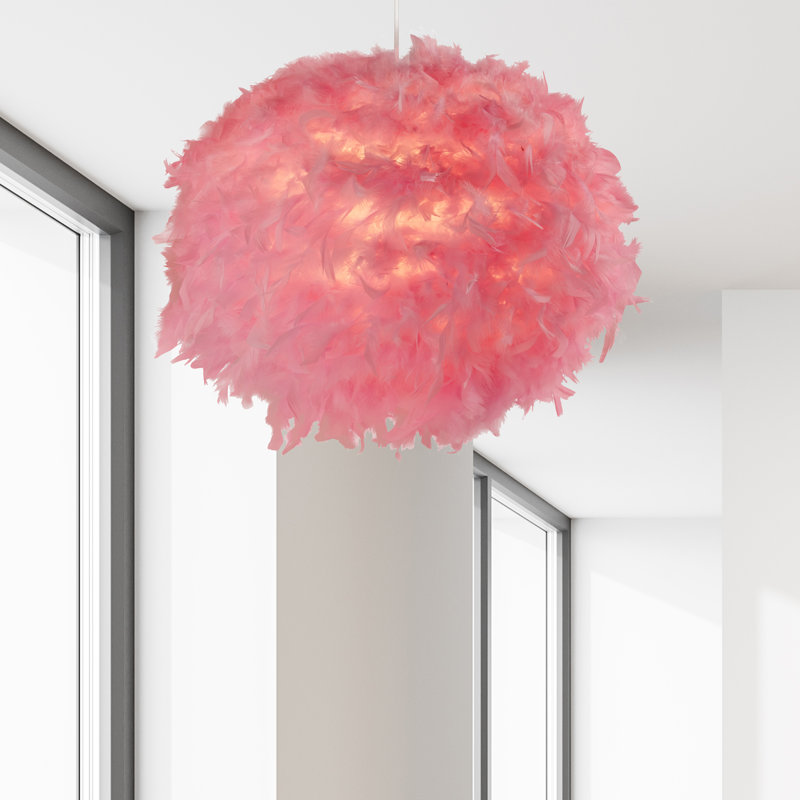 33cm H Feather Novelty Pendant Shade ( Uno ), Pink