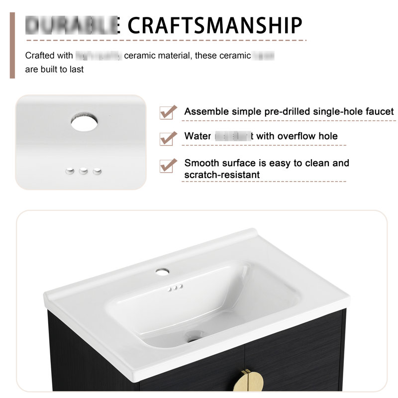Meuble-lavabo 28 po avec lavabo en céramique et armoires latérales - châtaignier noir, élément de configuration de compartiment de meuble moderne