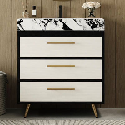 Meuble-lavabo minimaliste avec lavabo vasque en céramique et pierre frittée de 29,9 po, finition blanche, surface mate lisse, champ français facile à nettoyer avec lavabo intégré, pierre de 29,9 po, doux