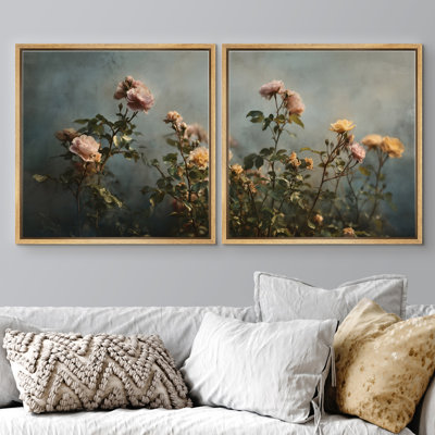"Romantiques roses", bouquet de roses, décoration murale encadrée, art mural de la chambre principale, impression de 2 pièces