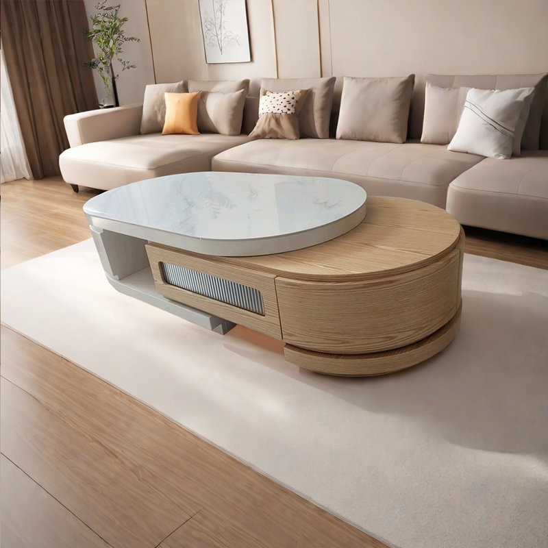 Table basse extensible Style, Blanc / bois noueux, Crème / Burlywood