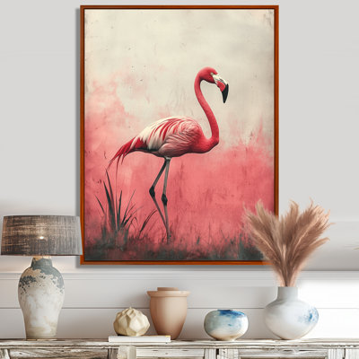 Clestine, flamant rose, reflets dans les eaux roses II - art mural flamant rose