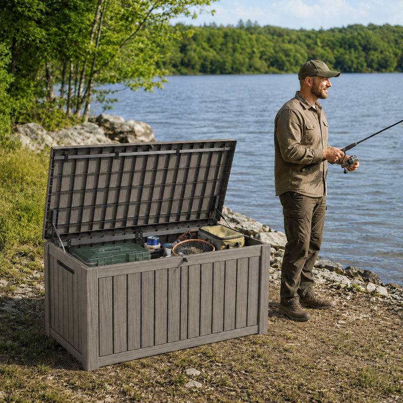 185 Gallon Weather Resistant Resin Deck Box, Gray