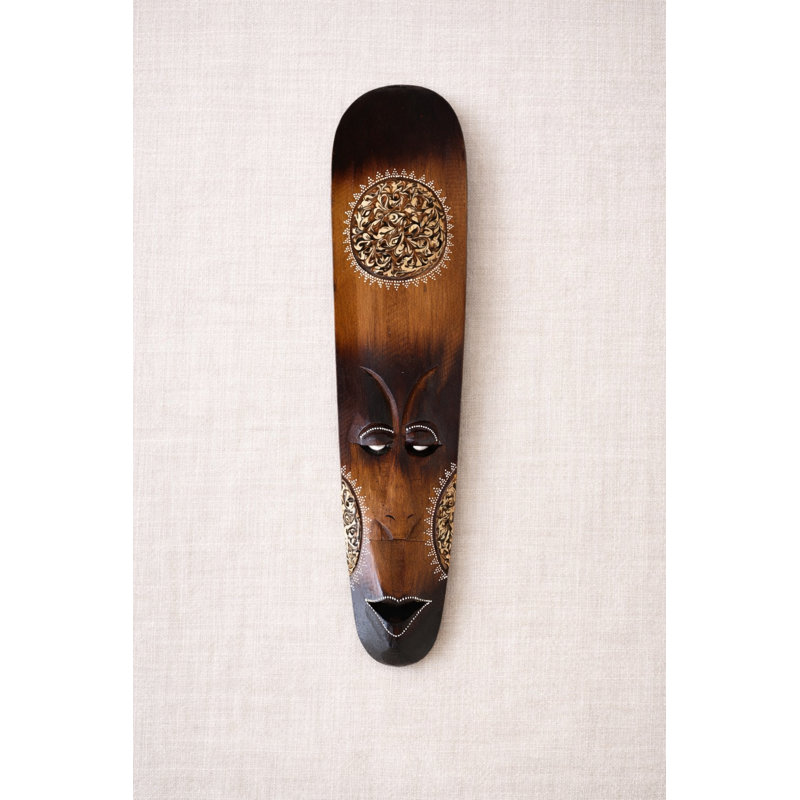 African Tribal Mask Wall Decor – Solid Wood Lucky in Love Wall Sculpture for Home & Office