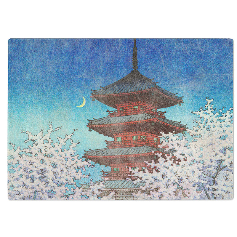 Tempered Glass Pagoda in Tokyo by Hasui Kawase Chopping Board, 39 cm W x 28.5 cm L