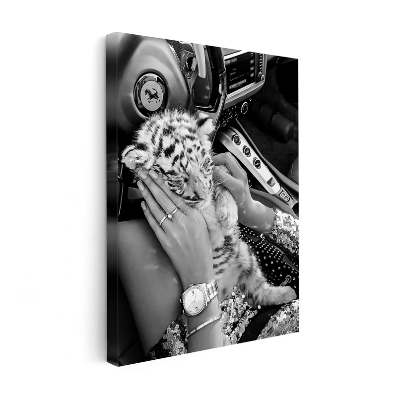 Bébé tigre dans une voiture, H 08 po x l 10 po, Canvas, Sans cadre