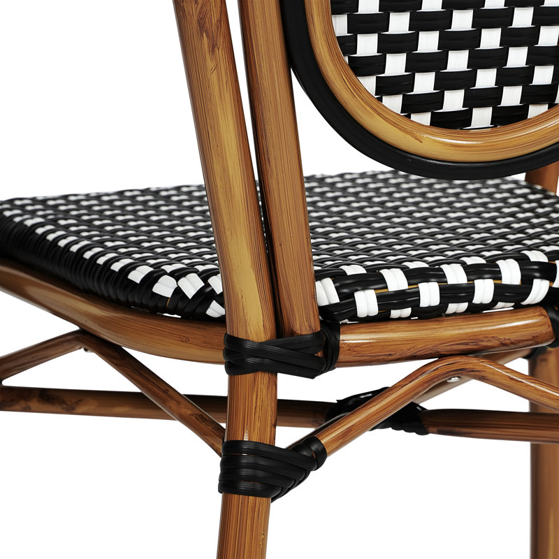 Comeaux Stacking All-Weather Commercial Paris Chairs with Arms and Metal Frames, Black/White/Natural