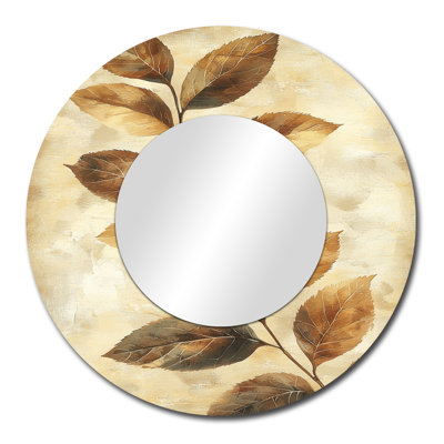 Brown Faded Sepia Leaves I - Floral Mirror For Wall Art Decor - Printed On Metal