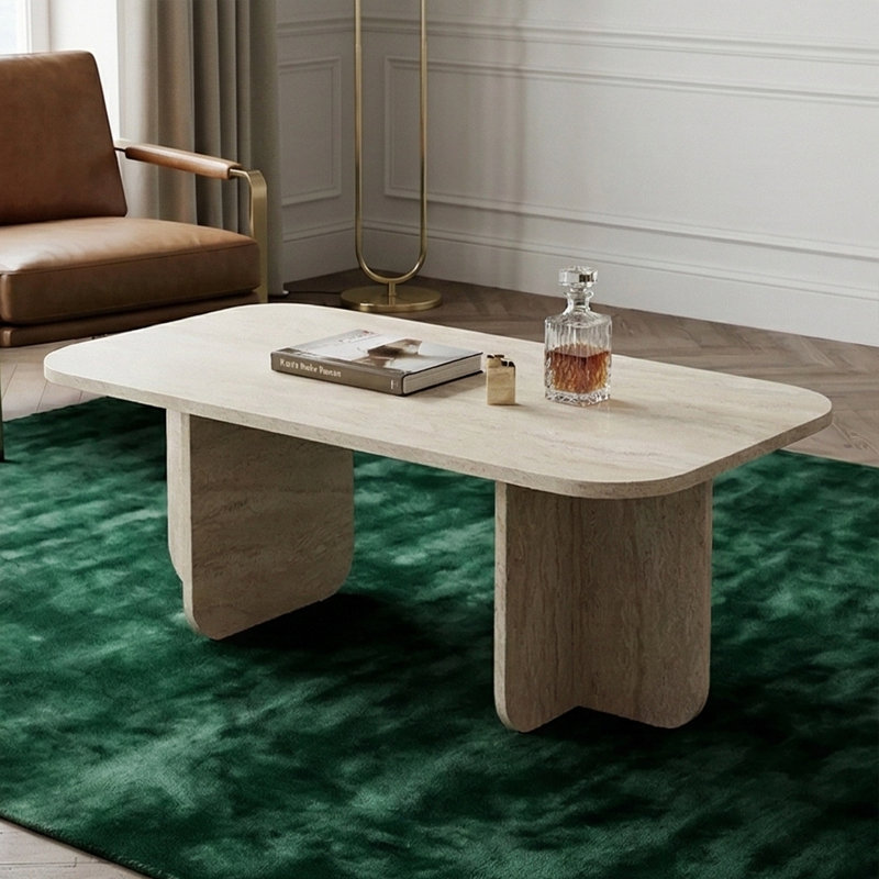 Elara Rectangular Sculptural Coffee Table, Travertine