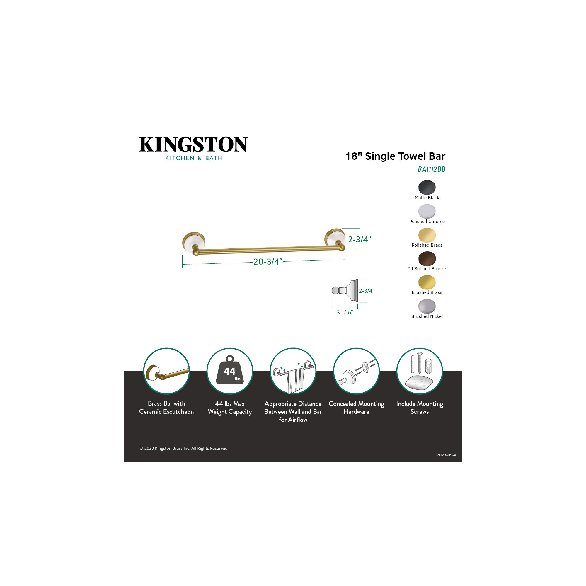 Kingston Brass Victorian 18-Inch Towel Bar, Matte Black