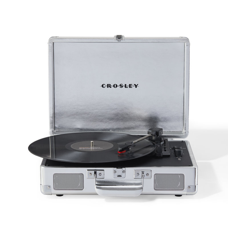 Portable 3 - Speed Turntable Decorative Record Player with Bluetooth, Silver