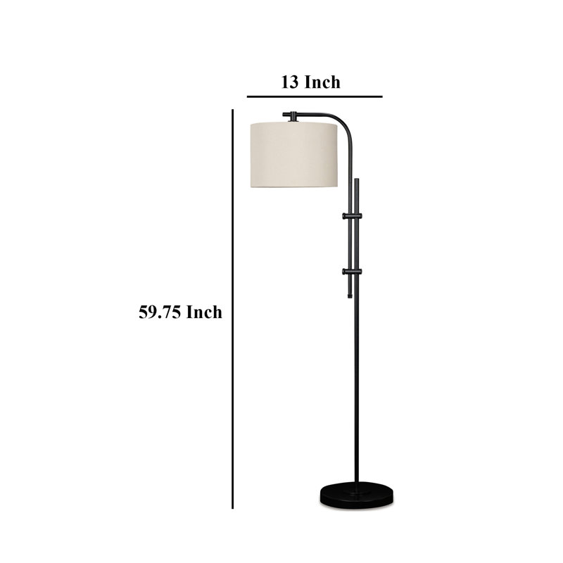 Lampe sur pied Mney, bras réglable, abat-jour tambour blanc, métal noir de 60 po