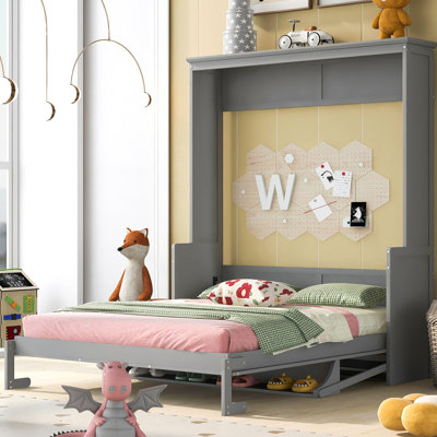 Grand lit escamotable avec tablette, gris
