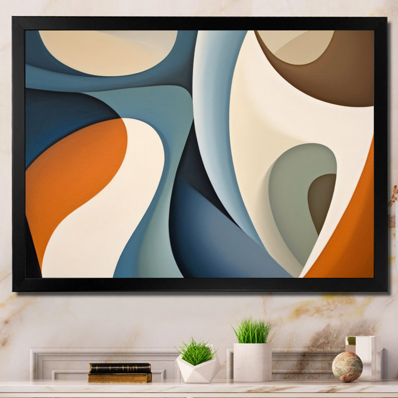 Blue Orange Symmetrical Visions Framed On Canvas Print, Black Single Picture Framed, 12" H x 20" W x 1" D