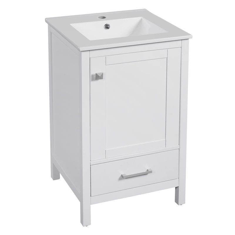 Meuble-lavabo moderne en bois massif avec portes à fermeture en douceur et lavabo en céramique