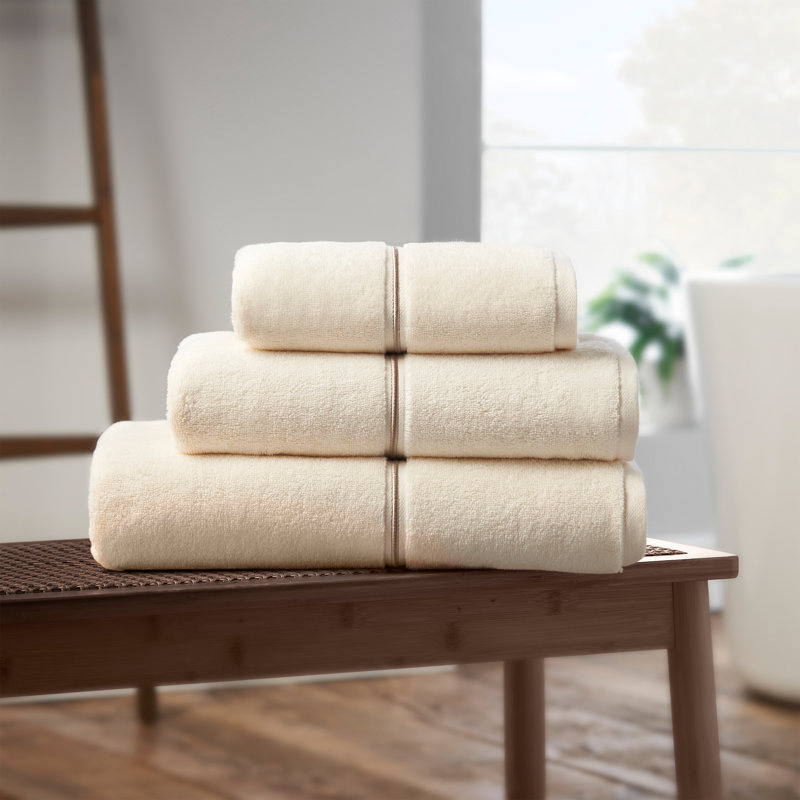 Zero Twist Satin Stitch Cotton Hand Towel 100% Cotton Plush Bath Towel, Cream