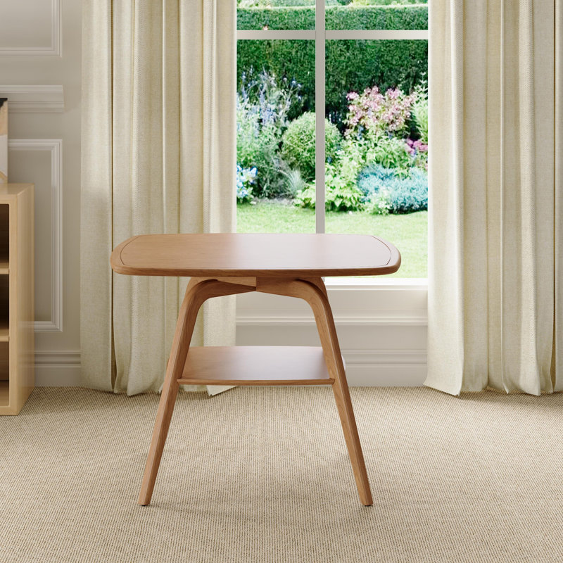 Table de salle à manger moderne en bois avec tablette de rangement, finition noyer