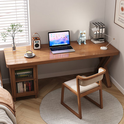 Walnut Rectangular Solid Wood Writing desk with drawers desk
