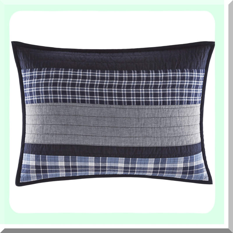 Quilted Cotton Accent Sham - Soft Envelope Closure - Easy Care Machine Washable - Blue/Grey - Home Adleson Collection - Pre-Washed for Added Softness - 20" x 26"