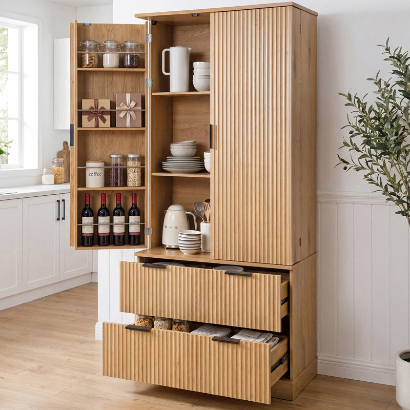Armoire de salle de bain autoportante 71 po avec 2 tiroirs H 71 po, Oak