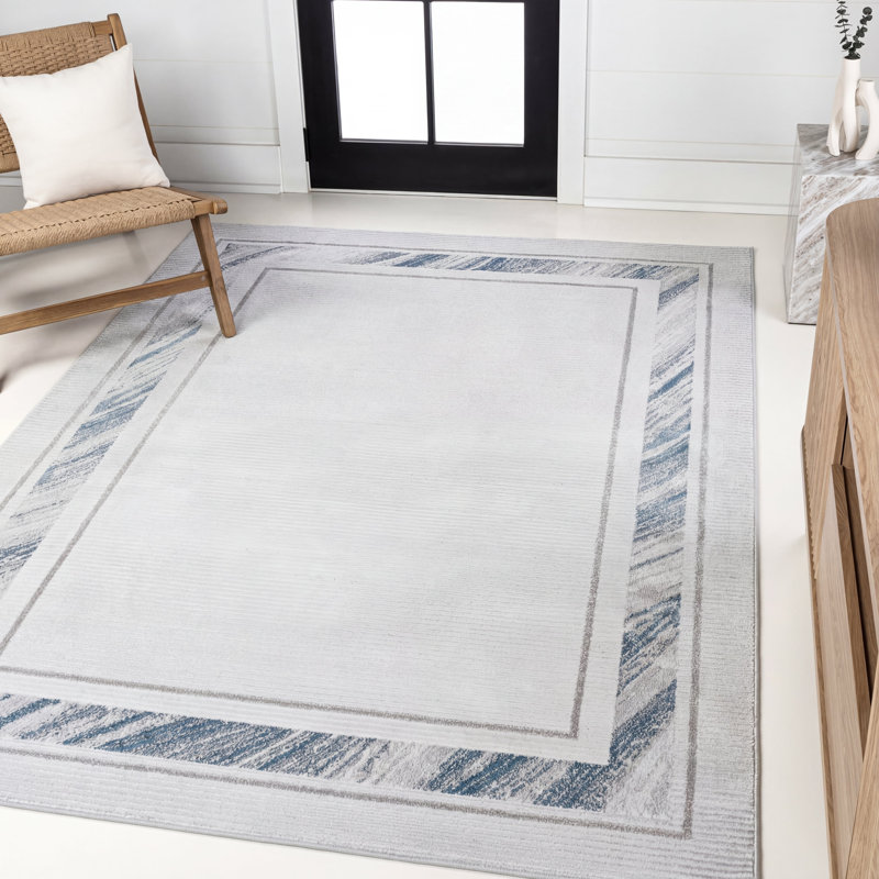 Tapis argenté / bleu Maythel, Rectangle 7 pi 9 po x 10 pi