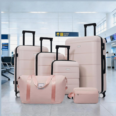 Ensembles de valises rigides 6 pièces avec 2 sacs, valise de transport avec poignée et roues pivotantes doubles verrouillables par mot de passe, bagages légers de 16 po + 20 po + 24 po + 28 po