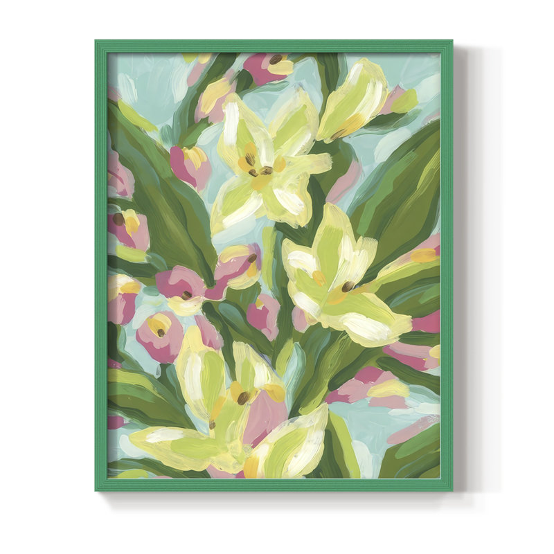 Floral Vibration I, reproduction encadrée - bois massif, H 15 po x l 12 po, Vert
