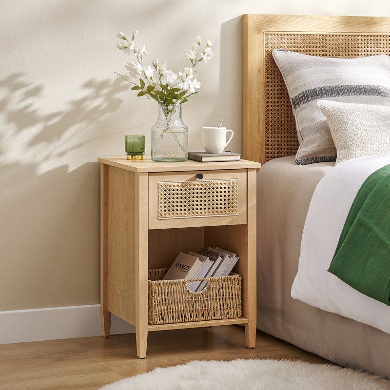 Sabeeka Boho Nightstand, Bedside Table with Drawer