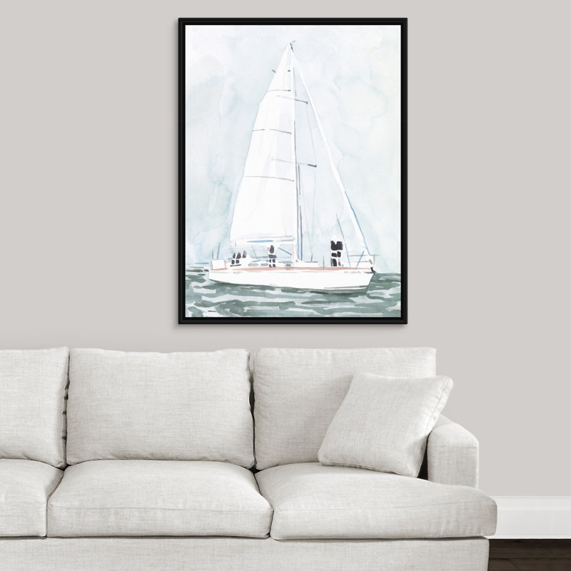 « mou voilier iii », peinture sur toile, Cadre flottant noir, H 17,7 po x l 13,7 po x P 1,75 po