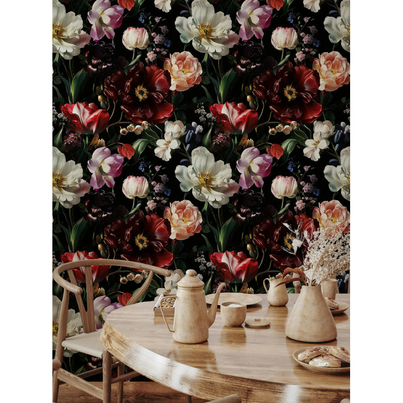 Papier peint floral foncé