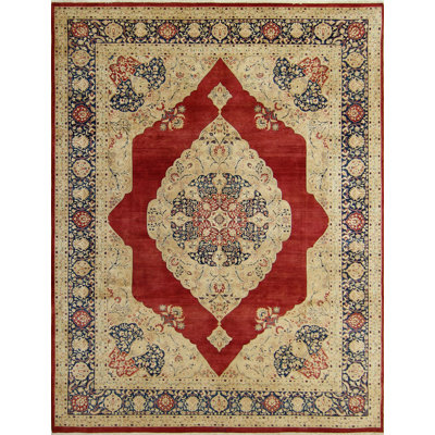 Tapis en laine rouge/beige 9 pi 2 po x 12 pi 2 po main one-of-kind-noué la 2010 Clearman