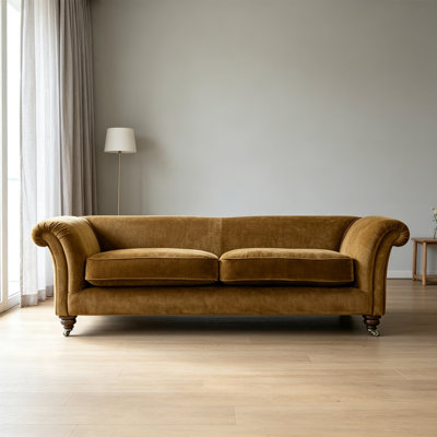 Vintage Suede Solid Wood Rolled Arms Sofa