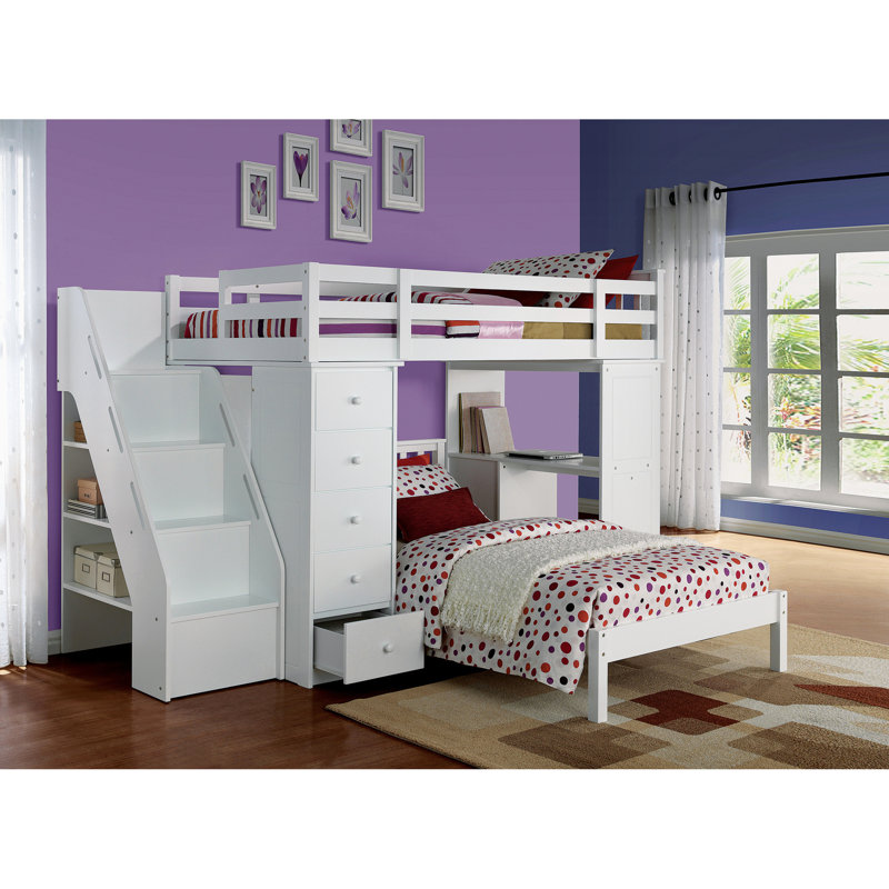 Lit mezzanine simple avec bibliothèque en blanc - additionnel fonctionnel pour la chambre à coucher