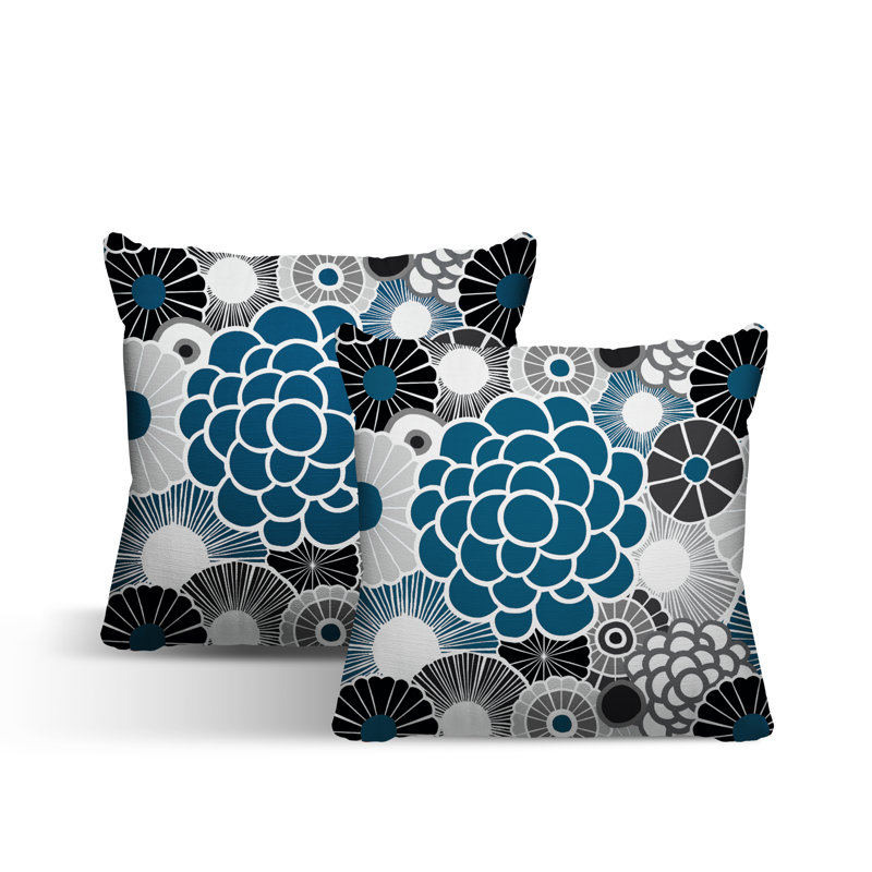 Floral Outdoor Reversible Throw Pillow, 15W" x 15H", Turquoise