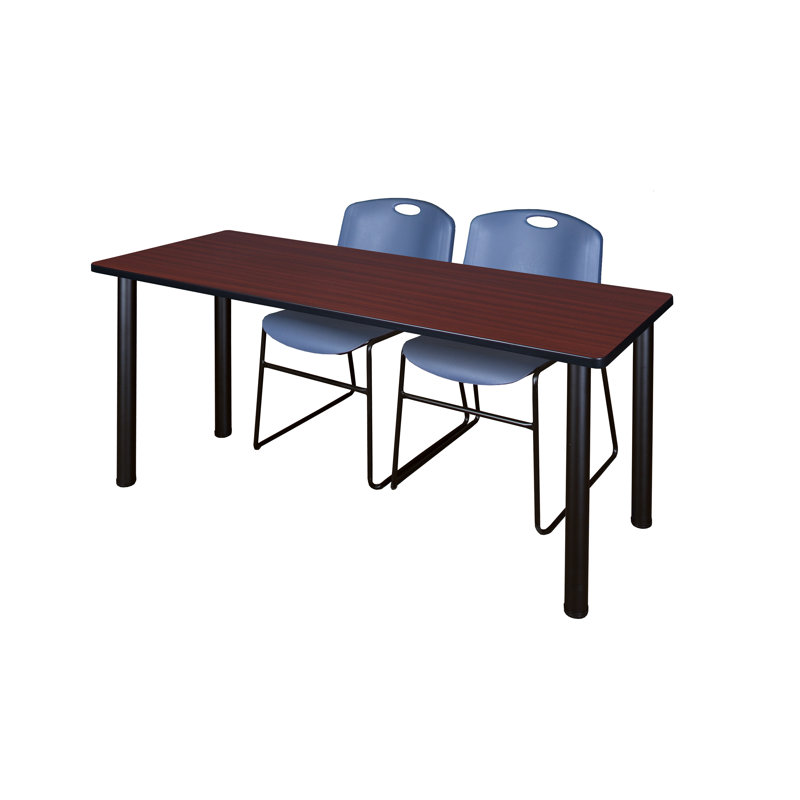Regency Kee Training Table Top & 2 Zeng Chairs, 29" H x 60" L x 24" W, Mahogany, Blue