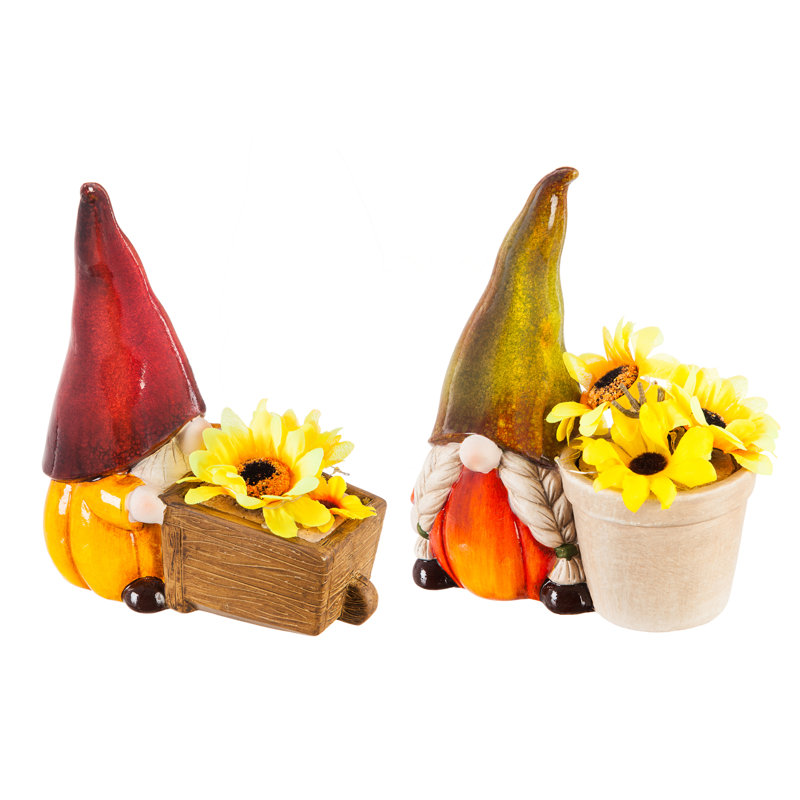 Gnomes en terre cuite avec tournesol